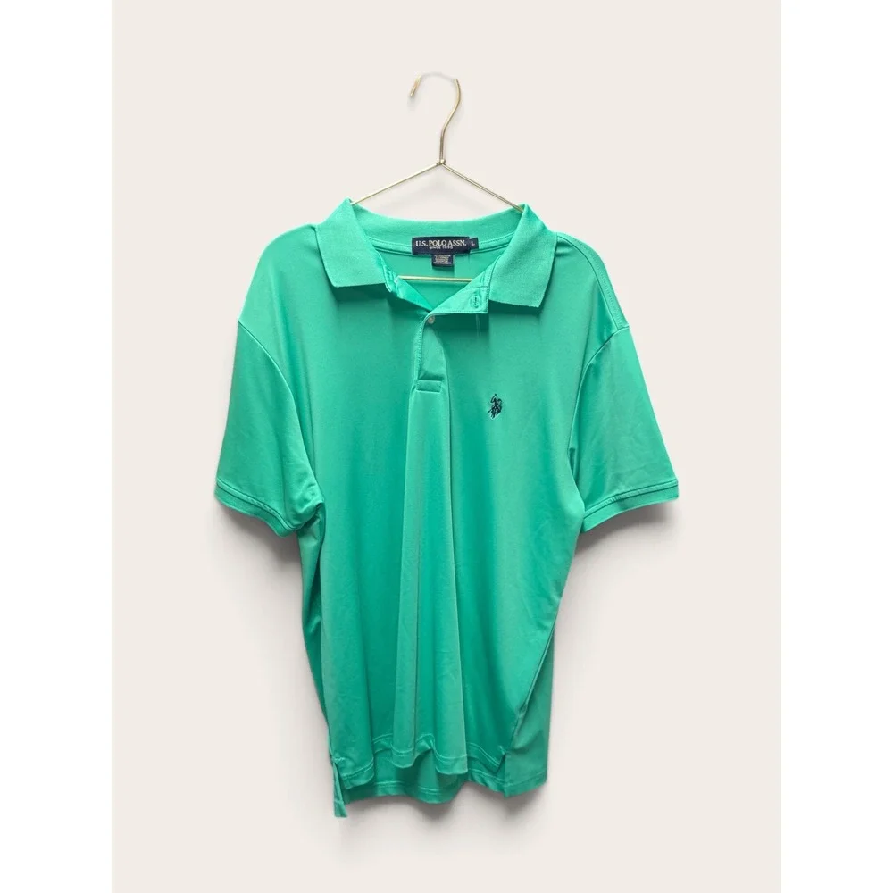 US Polo Assn Mens Large Green Short Sleeve Performance Stretch Polo Shirt EUC